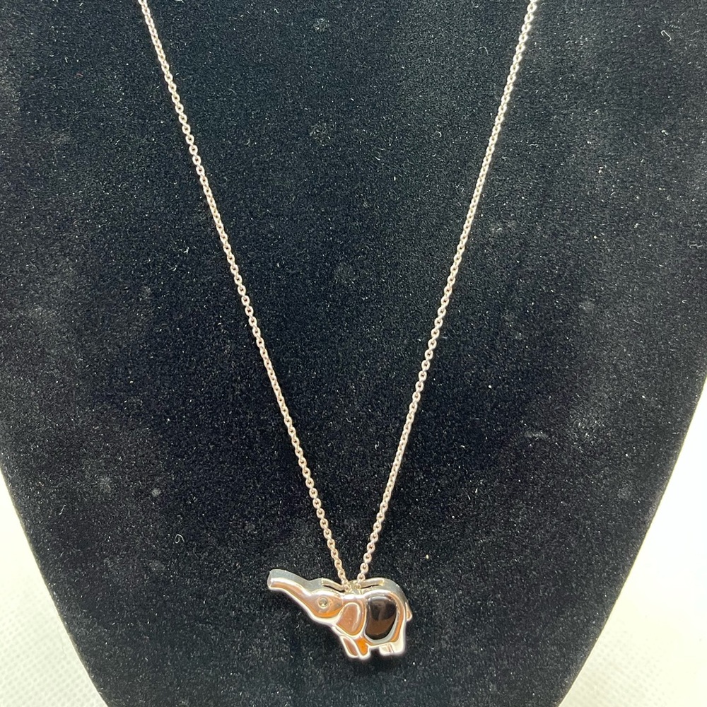 Sterling silver and black onyx elephant necklace 18”